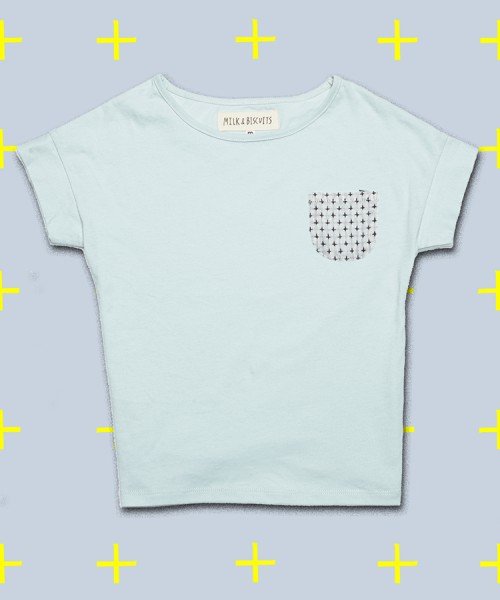 Ice blue tee with pocket detail