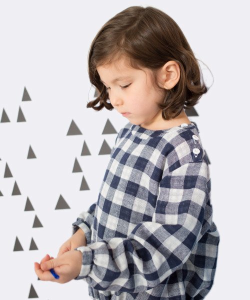 Blue check bubble blouse
