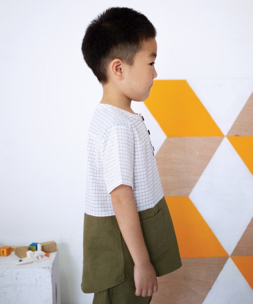 Grid and army green mix shirt