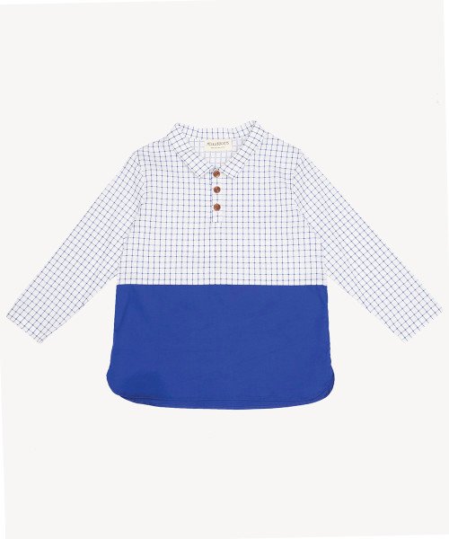 Electric blue check granddad shirt