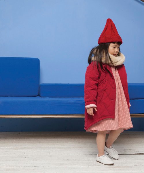 red quilted overcoat